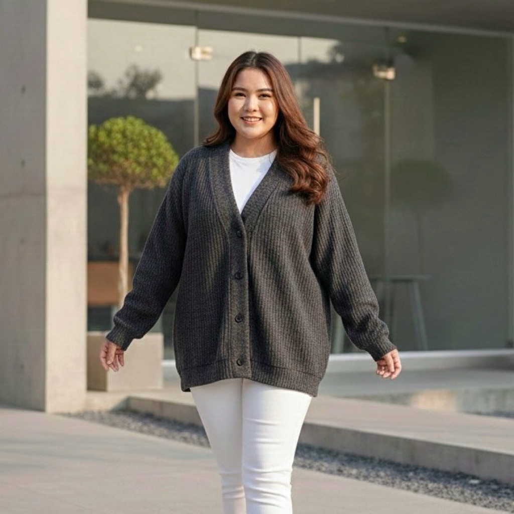 เสื้อคลุมไหมพรม คาร์ดิแกน เสื้อกันหนาว โอเว่อร์ไซซ์ สาวอวบใส่ได้