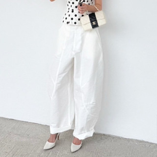 Nylon voluminous barrel pants (white)
