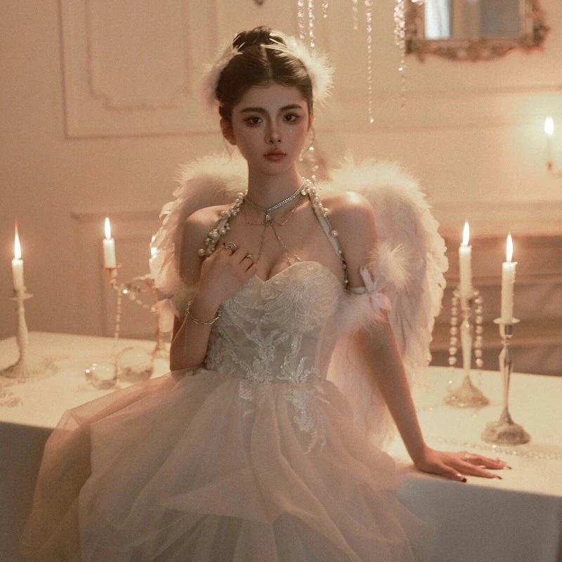 ปีกนางฟ้า ขนปีกสวย ฮาโลวีน การแสดงบนเวที เด็ก-ผู้ใหญ่ มีหลายขนาด พร็อพปาร์ตี้ ฮาโลวีน สีดำ/สีขาว（55/70cm) - รูปที่ 5