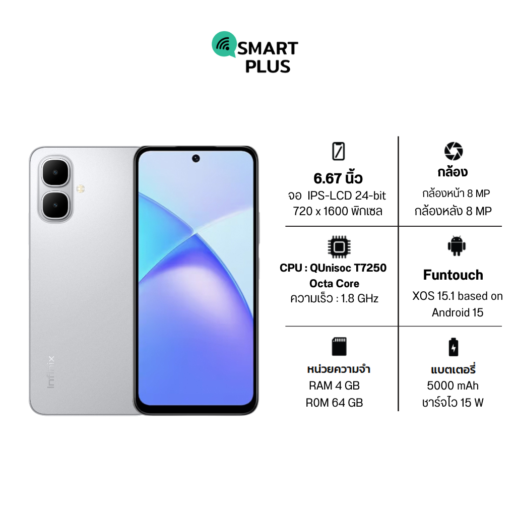 Infinix Smart 10 (4/64) ประกันศูนย์ 1 ปี [ หน้าจอ 6.7 นิ้ว แบต 5000mAh ] (smartplus)