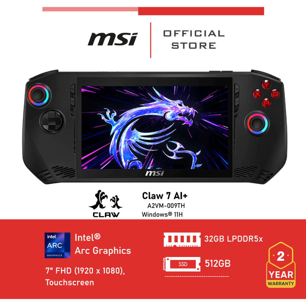MSI Claw 7 AI+ A2VM-009TH (Intel® Arc Graphics) 7" FHD (1920 x 1080), 32GB LPDDR5x, 512GB - Handheld