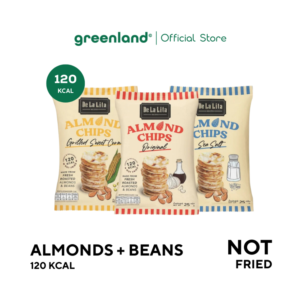 DE LA LITA เดอลาลิต้า Almond Chips (25g) ขนมอัลมอนด์ อบกรอบ แคลต่ำ ไม่ทอด
