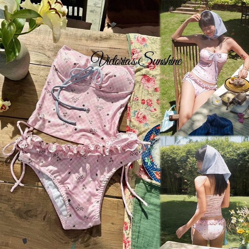 Victoria's ชุดว่ายน้ำ bikini ทูพีช ลายดอกไม้ ชุดว่ายน้ำแฟชั่น เกาะอก#1008