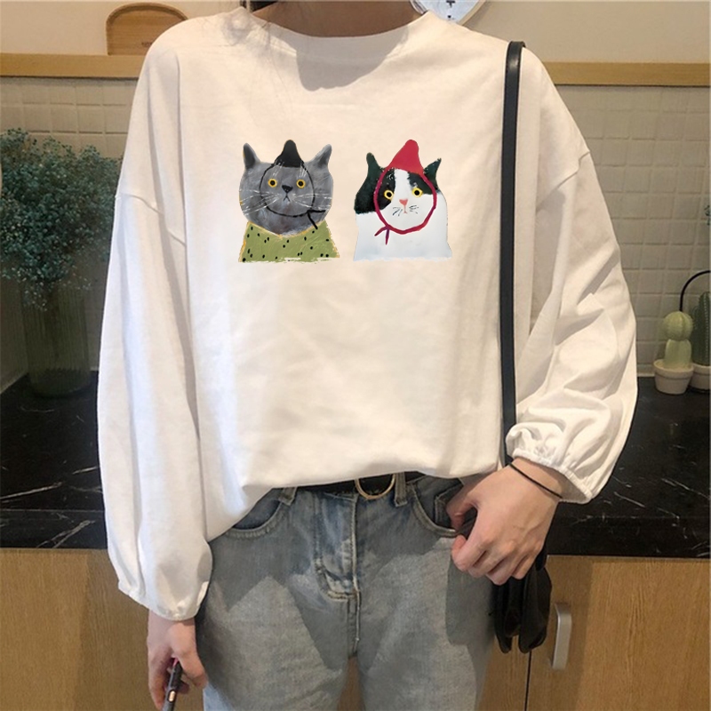 เสื้อแขนยาวไซส์ใหญ่ ลายการ์ตูน แฟชั่นมาใหม่ oversize เสื้อผ้าสาวอวบน่ารักสไตล์เกาหลี เสื้อยืดแขนบอลลูนผู้หญิง ผ้าใส่สบา