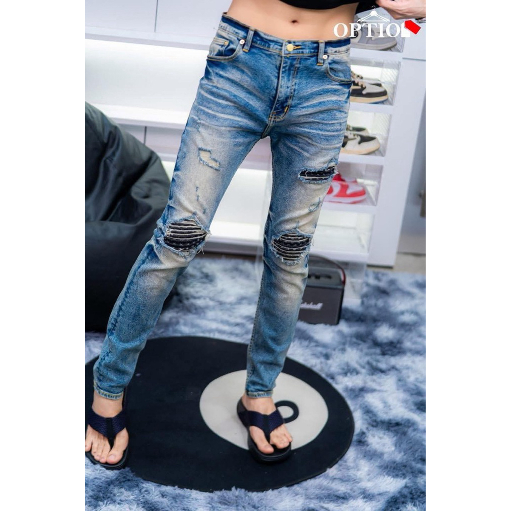 กางเกงOption Jeans MX V.3 Monogram #เข่าดำ 🖤