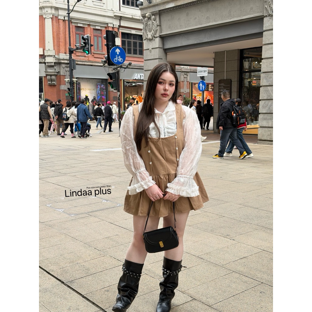 (LD) เซ็ต เสื้อแขนยาวใยไผ่+เอี้ยม น่ารักตะโกน ลูกคุณหนู ผู้ดีเว่อร์ เสื้อผ้าสาวอวบอ้วน พลัสไซส์ ไซส์ใหญ่ ราคา ถูกที่สุด ดีลบีเคเค แกลเลอรีภาพที่ 3