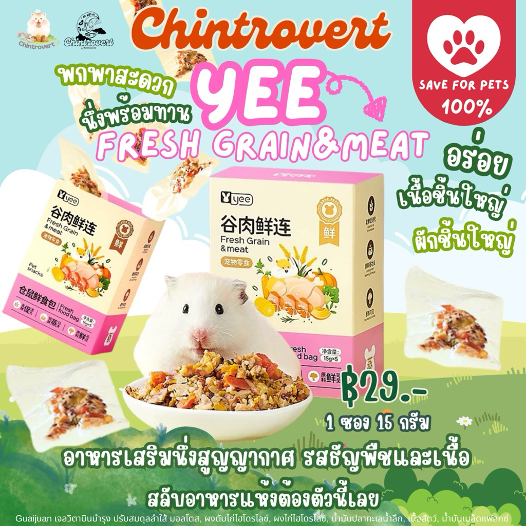Chintrovert ✨| Yee Fresh Grain&Meat 1 ซอง อาหารนึ่งรสธัญพืช&เนื้อ | แฮมเตอร์ แฟตเทล ดอร์เมาท์ ดัมโบ้แรท