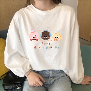 เสื้อแขนบอลลูนสาวอวบ oversize เสื้อผ้าสาวอวบแฟชั่นมาใหม่ ลายการ์ตูนน่ารัก เสื้อยืดแขนยาวผู้หญิงที่กําลังฮิต ฤดูร้อนใหม่