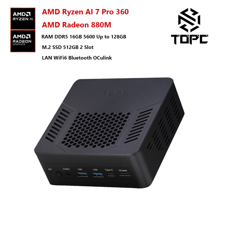 Mini PC Gaming มินิพีซี เกมมิ่ง TOPC TR9 Amd Ryzen AI 7 Pro 360 Radeon 880M LAN 2.5G WiFi-6E