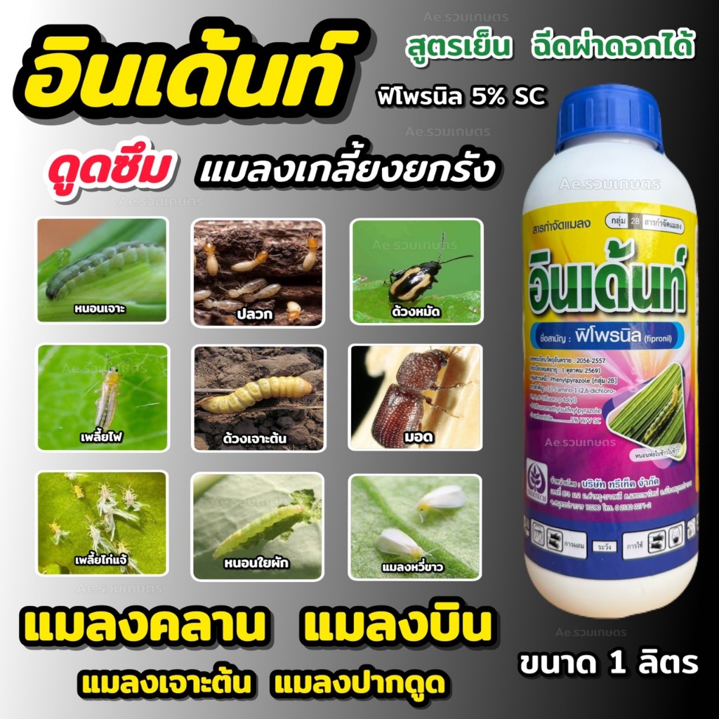 อินเด้นท์ (สูตรเย็นพิเศษ) ฟิโพรนิล กําจัดปลวก กำจัดด้วง กําจัดแมลง หนอน แมลงในดิน แมลงเจาะต้น แมลงบิน