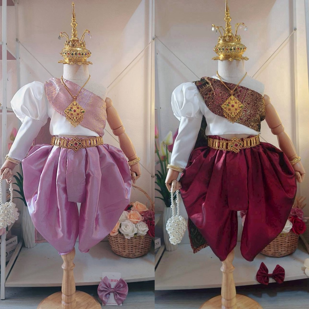 (รหัสKT)ชุดไทยเด็กผู้หญิง งาน 3 ชิ้น เสื้อติดสไบ + โจง + กิ๊บโบว์ น้องใส่แล้วดูหวาน ดูงามแบบไทยๆ