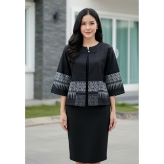 เสื้อคลุมผ้าฝ้ายพิมพ์ลายแขน5ส่วน