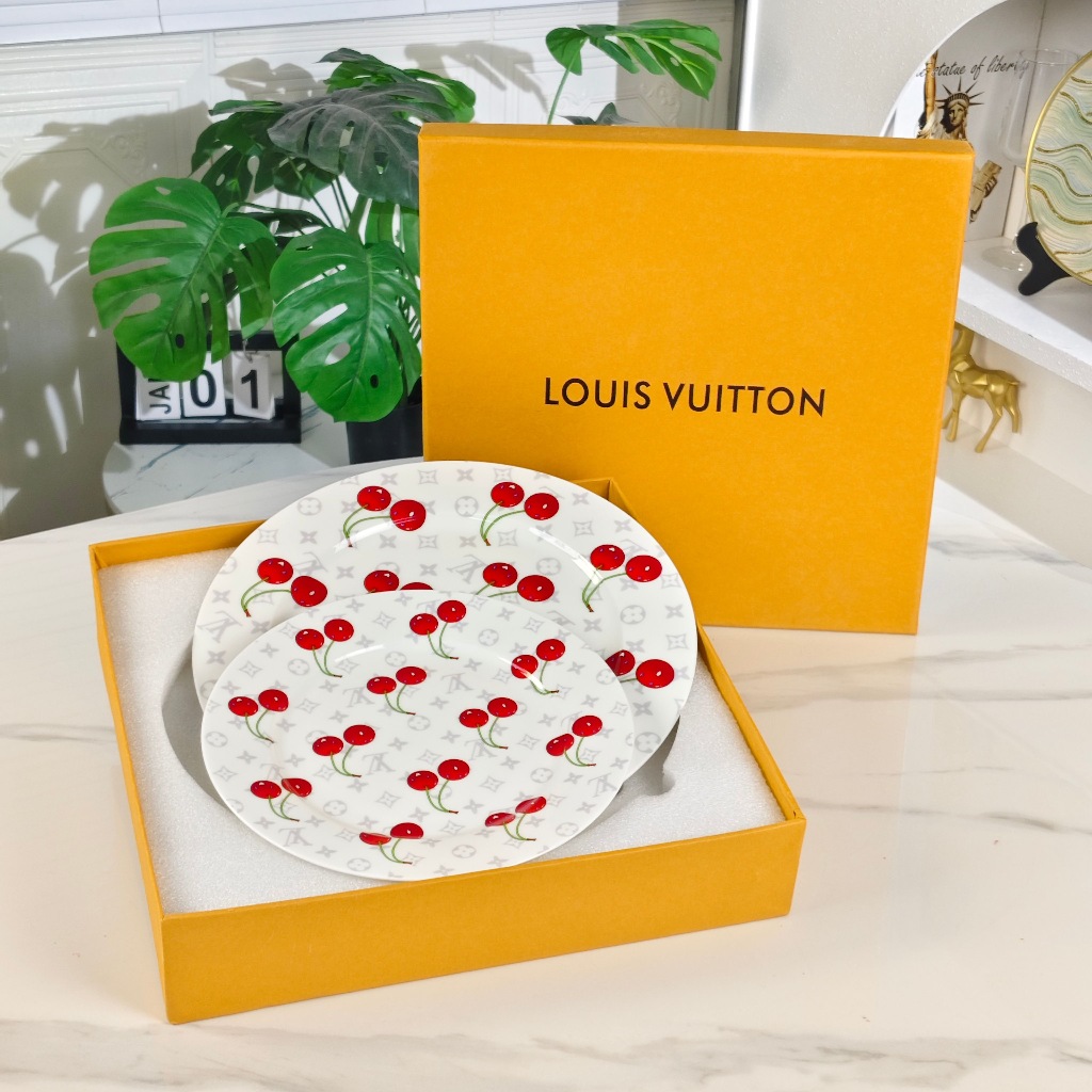 LV's and Takashi Murakami collaboration cherry series bone china tableware Western cuisine plate 8-i