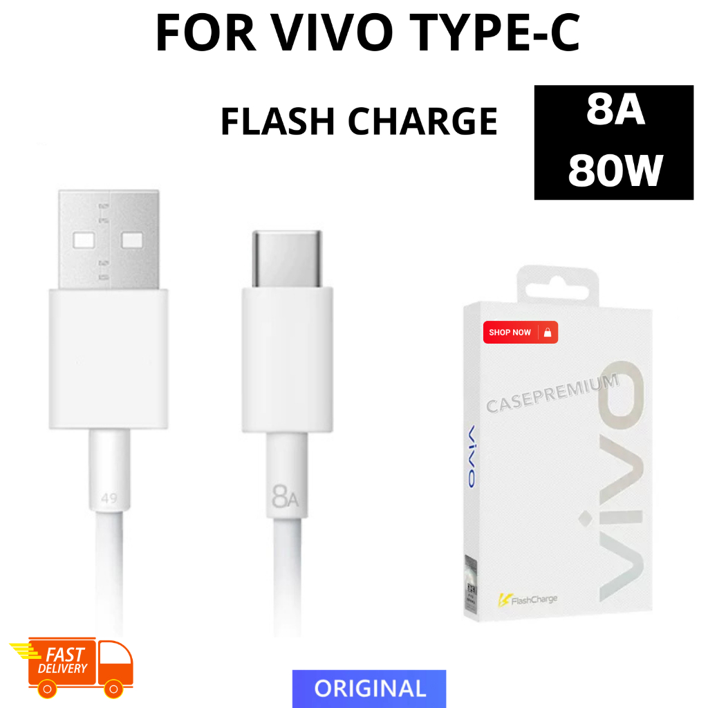 สายชาร์จเร็ว รองรับ  Vivo 80W 8A Flash Charge Type-C  V29 / V30 / Y36 / iQOO 12 ใช้ได้กับ Vivo ทุกรุ