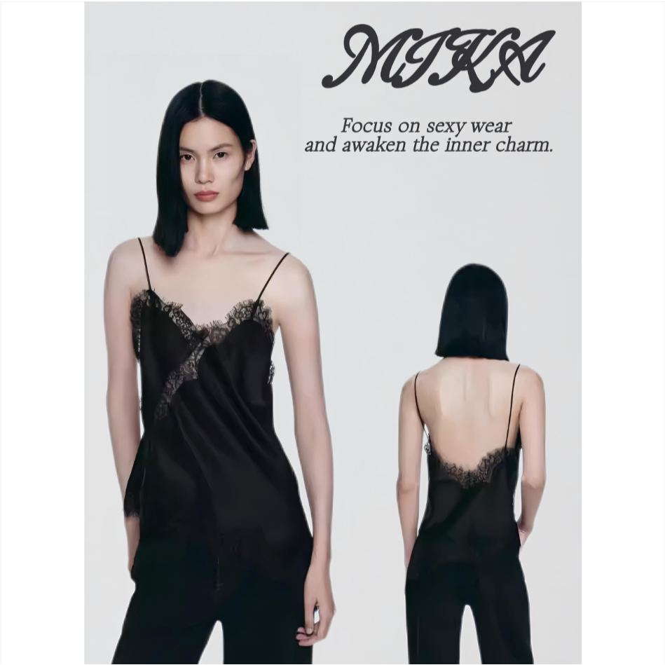 MIKA.💕คลังสินค้าพร้อม💕สไตล์ยุโรปและอเมริกา ดีไซน์เปิดหลังพร้อมลายลูกไม้ ผ่าด้านข้าง เซ็กซี่และสวยงาม