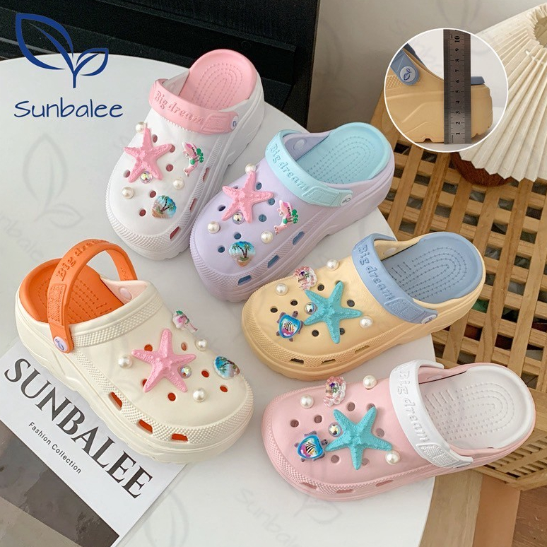 H-13 🪸 รองเท้าหัวโต รองเท้าแฟชั่นผู้หญิง สีพาสเทลทูโทน แถมตัวติด งานเกาหลี สวมใส่สบาย น้ำหนักเบา