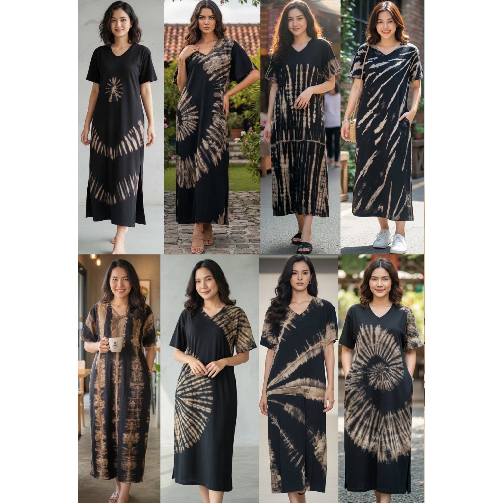 เดรสมัดย้อมผ้ายืดลายสวย อก 42 ยืดสุดได้ 48 นิ้ว ผ่าข้าง