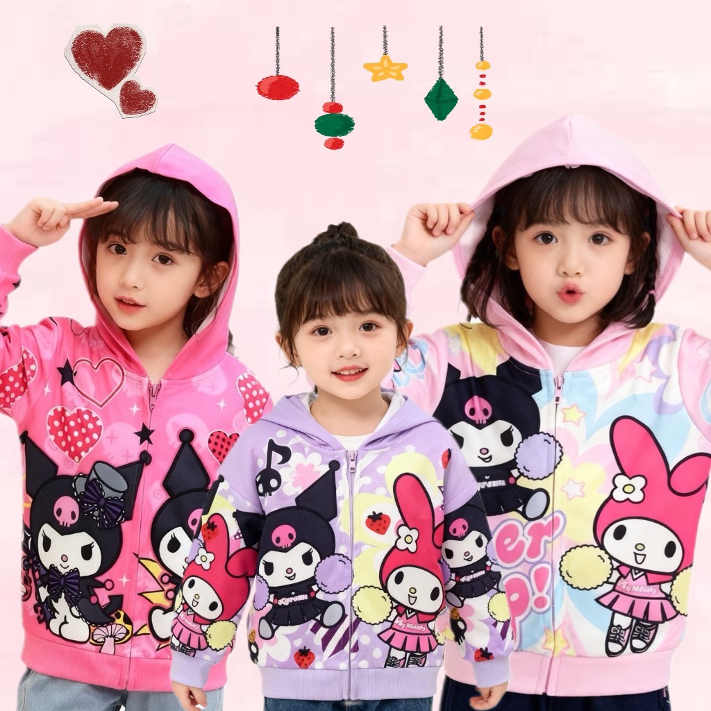 BB026  เสื้อแจ็กเก็ตแขนยาว มีฮู้ด ลายการ์ตูน น่ารักมาก สําหรับเด็กผู้หญิง