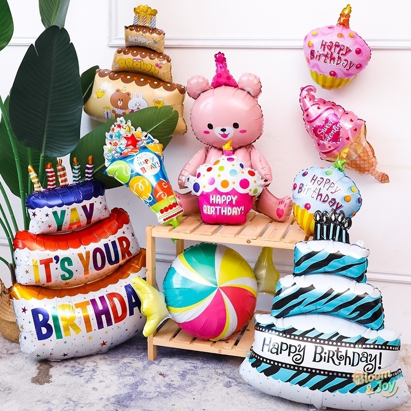 ลูกโป่งเค้กวันเกิด ลูกโป่งรูปเค้ก Happy Birthday ขนาดใหญ่