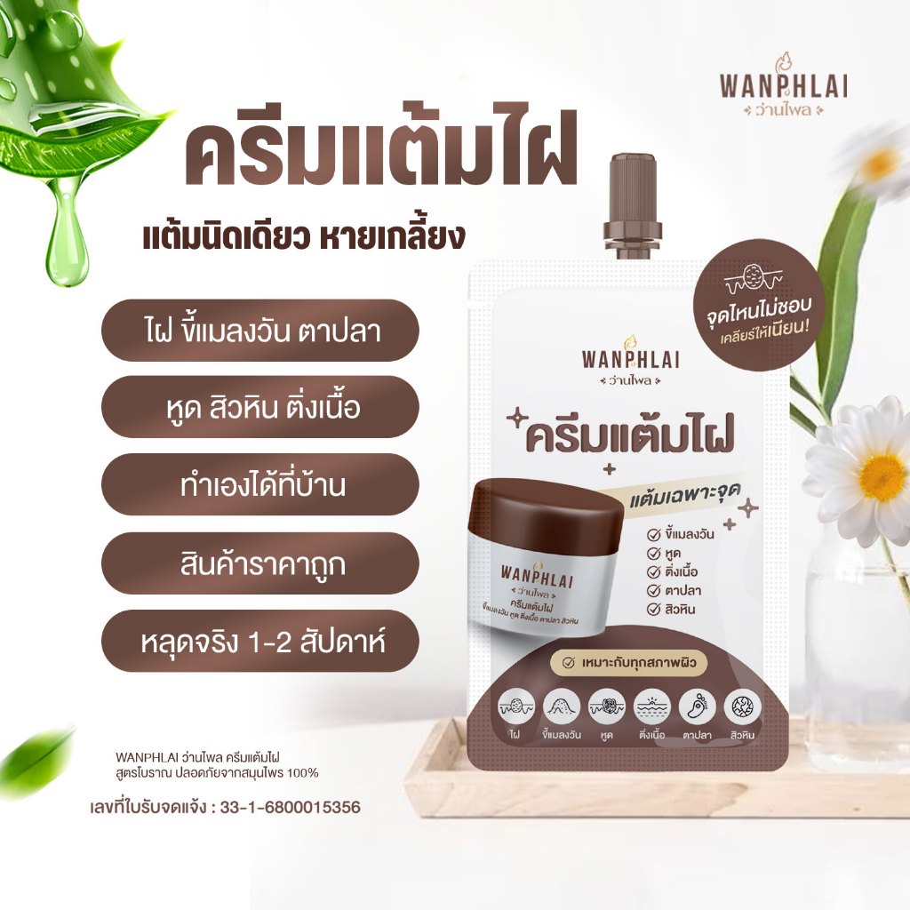 ครีมแต้มไฝ ว่านไพล ขี้แมลงวัน ติ่งเนื้อ หูด ตาปลา แก้ปัญหา สิวหิน ครีมกำจัดไฝว่านไพล ไฝ หูด จี้ไฝ แต้มไฝ ขนาด 1.2 กรัม