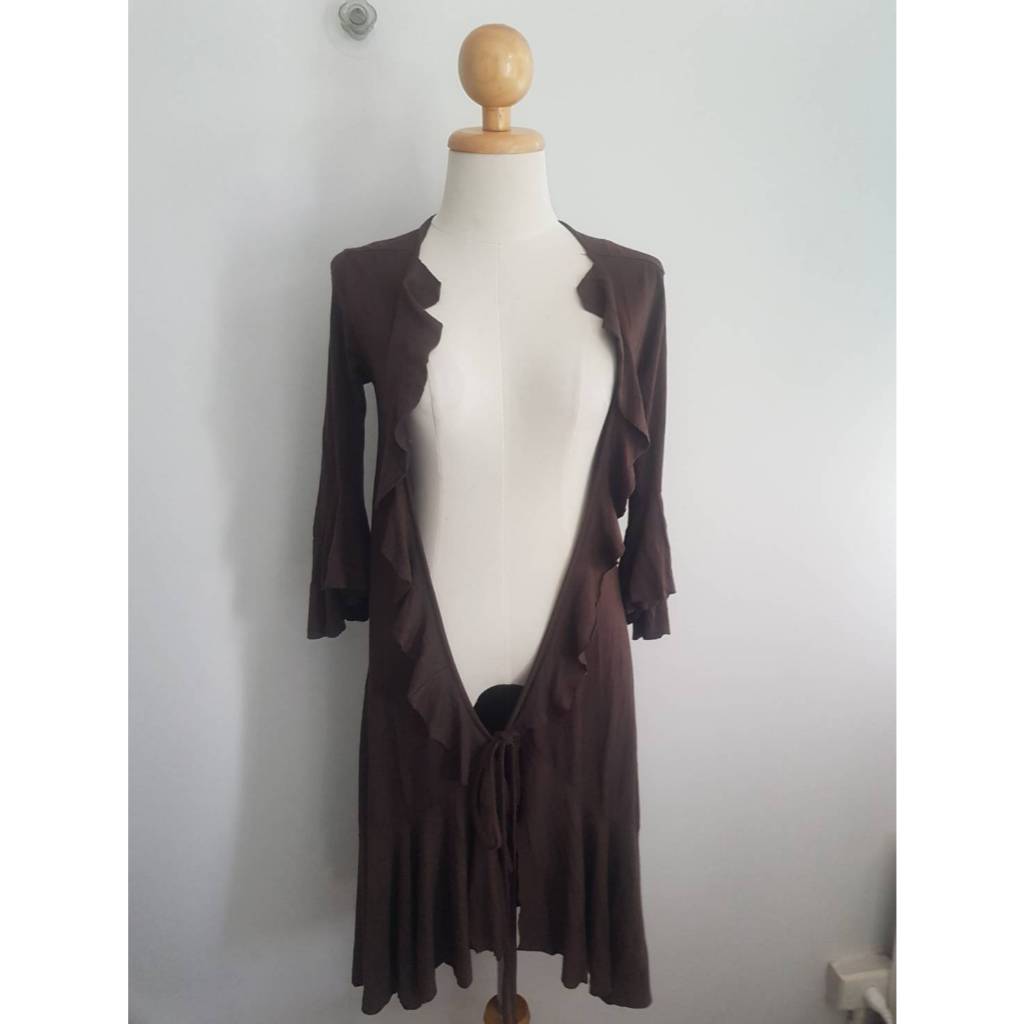 BRB-24เสื้อคลุมผ้ายืดคอตตอนสีน้ำตาลแขนระบายผูกเอว Weekend Bussy 38-40/40