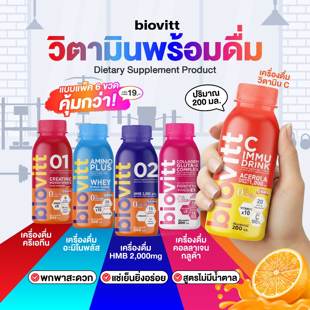 (แพ็ค6ขวด) biovitt Drink อาหารเสริม เครื่องดื่ม วิตามินซี เข้มข้น ผิวสวย ภูมิสูง ป้องกันหวัด Vitamin