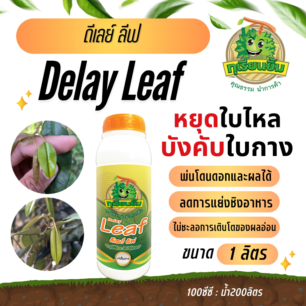 Delay Leaf ( ดีเลย์ลิฟ) ทุเรียนยิ้ม ( ขนาด 1 ลิตร ) "หยุดใบไหล บังคับใบกาง ลดการแย่งชิงอาหาร ทำให้ผลหรือหางแย้ไม่ร่วง "