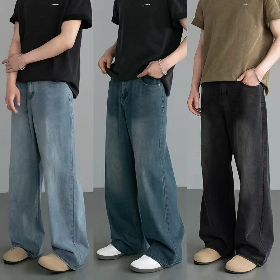 919JEANSสไตล์อเมริกัน กางเกงยีนส์ผู้ชาย baggy jeans ขากระบอก