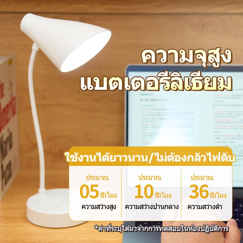 COLORRGBรุ่น1950 นํา โคมไฟตั้งโต๊ะ ปรับแสงได้3สี พับเก็บได้ TYPE-C ชาร์จ ปรับความสว่างได้ ไฟอ่านหนังสือ โคมไฟหัวเตียง - รูปที่ 4