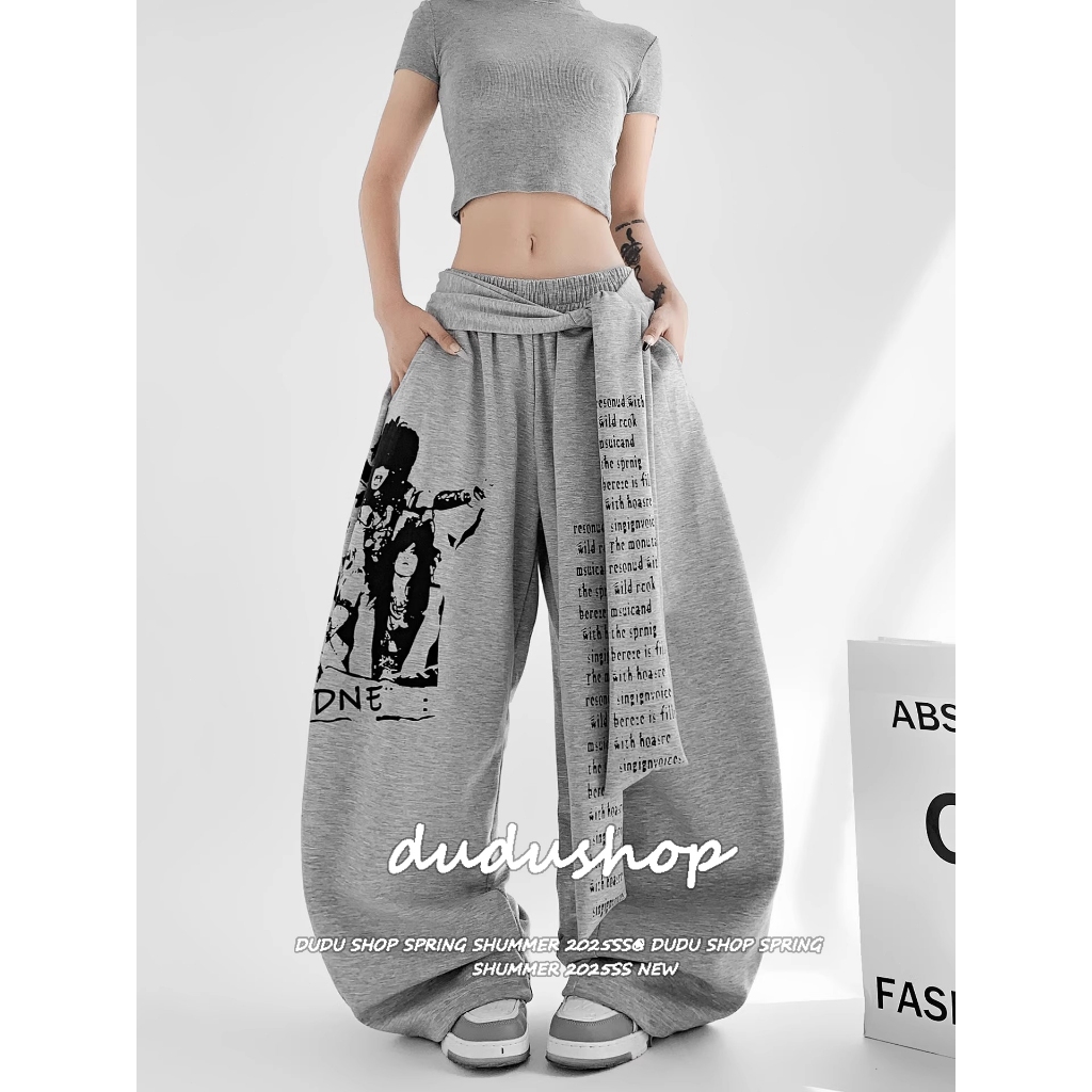 [Trendy printed casual wide-leg pants]กางเกงขากว้างลำลองพิมพ์ลายแฟชั่นย้อนยุคอเมริกันสำหรับผู้หญิง