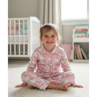 🇹🇭พร้อมส่ง | ชุดนอนเด็กคิตตี้ ผ้านิ่ม แขนยาว-ขายาว (B150)