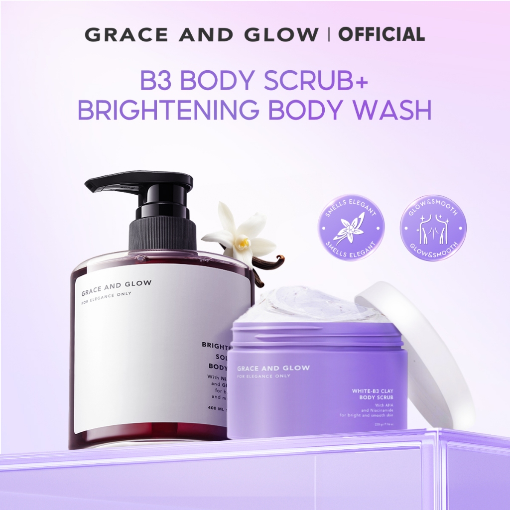 [เซต] Grace and Glow White-B3 Clay Body Scrub + body wash -สครับผิวกาย + ครีมอาบน้ำ เพิ่มความกระจ่างใส