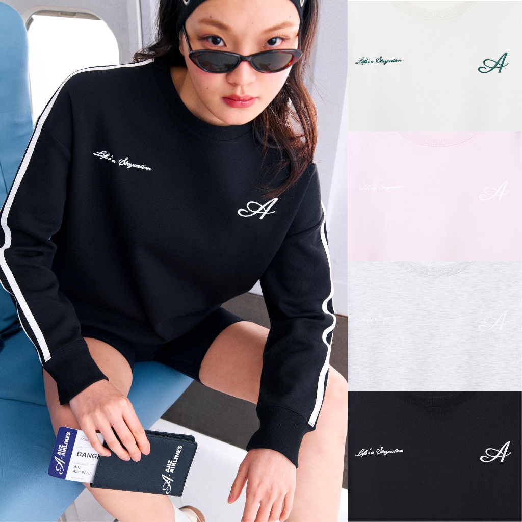 AIIZ เสื้อคอกลมแขนยาวผู้หญิงผ้าดับเบิ้ลนิตปักลาย AIIZ Women's Embroidered Logo Sweatshirt