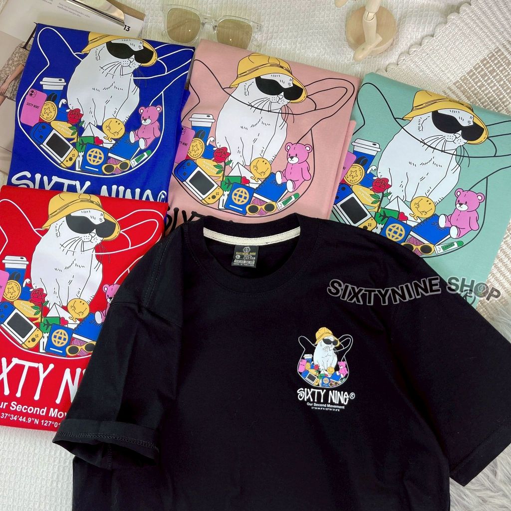เสื้อยืดผ้าคอตตอน M-4XL พิมพ์ลาย " แมวถุง " พร้อมส่ง