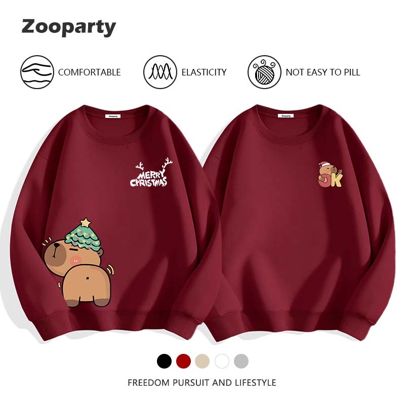 Merry Christmas Capybara Sweatshirts หนา นุ่ม ใส่สบาย ลายพิมพ์การ์ตูนน่ารัก เสื้อยืดแขนยาว(พร้อมส่ง)