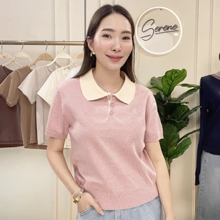 Serene's Choice เสื้อไหมพรม คอปก โปโล ทูโทน แขนสั้น ปักโลโก้ ซีรีน Sweater Two-tone Polo Knit