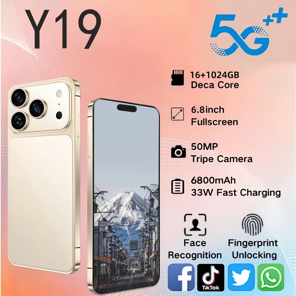 สมาร์ทโฟน Y19 6.8 นิ้ว 16GB + 512GB 6800mAh 5G มาร์ทโฟน Android รับประกัน 1 ปี