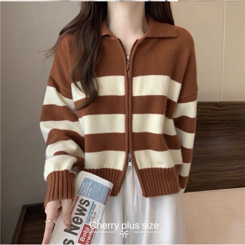 เสื้อแขนยาวไหมพรมลายริ้ว Bigsize อก 42-54” - รูปที่ 3