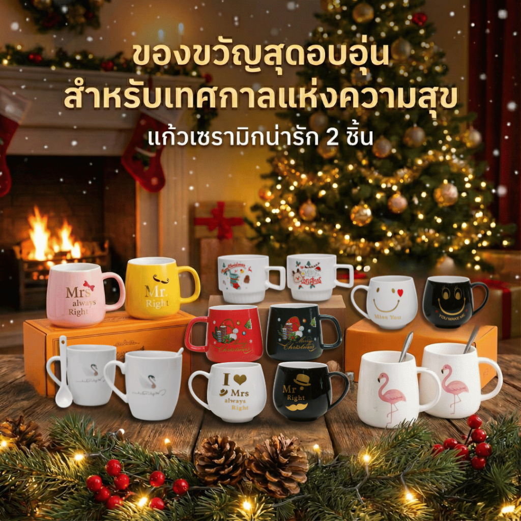 ☕🎁✨ [พร้อมส่ง] แก้วกาแฟเซรามิก แพ็คคู่พร้อมกล่อง Gift Set แก้วน้ำน่ารัก ของขวัญวันเกิด ของขวัญปีใหม่ ของขวัญจับฉลาก