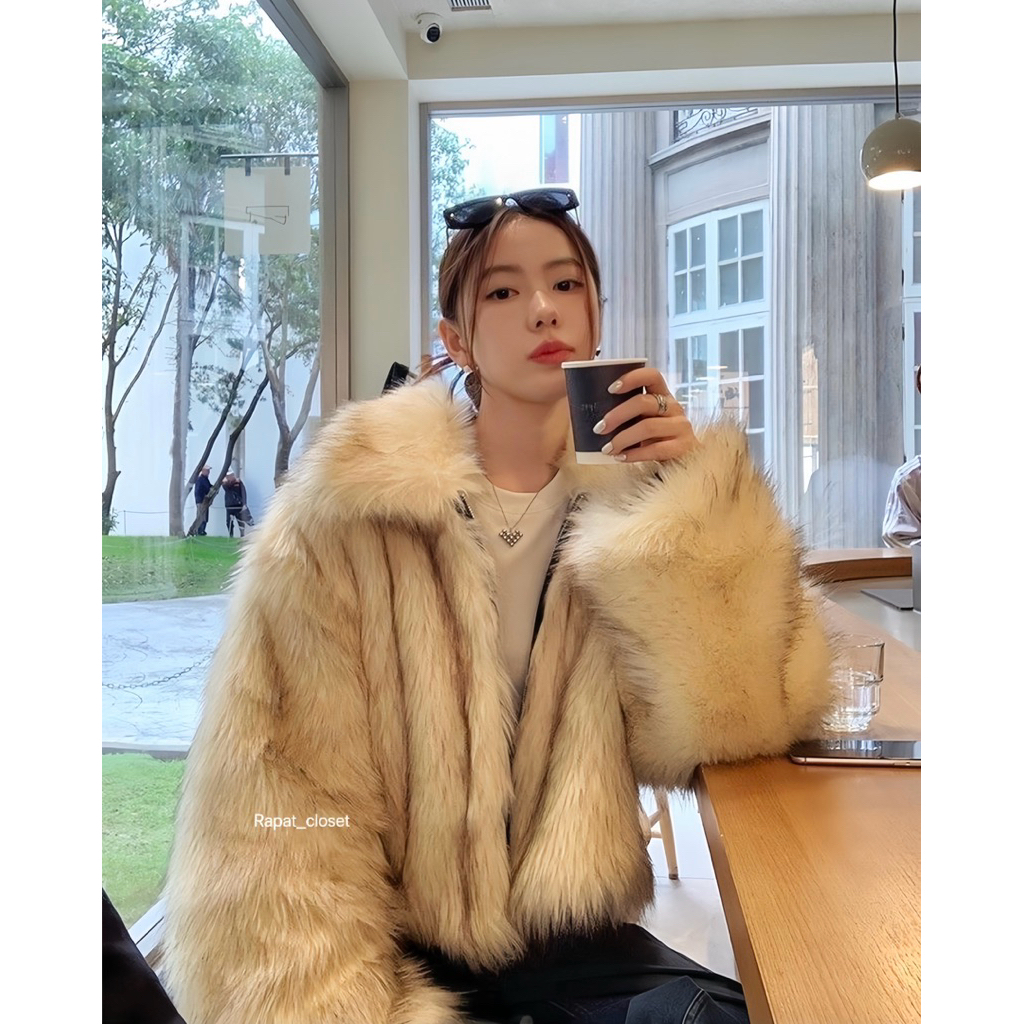 New Beige Fur พร้อมส่ง เสื้อกันหนาวเสื้อโค้ท ขนแน่นๆ