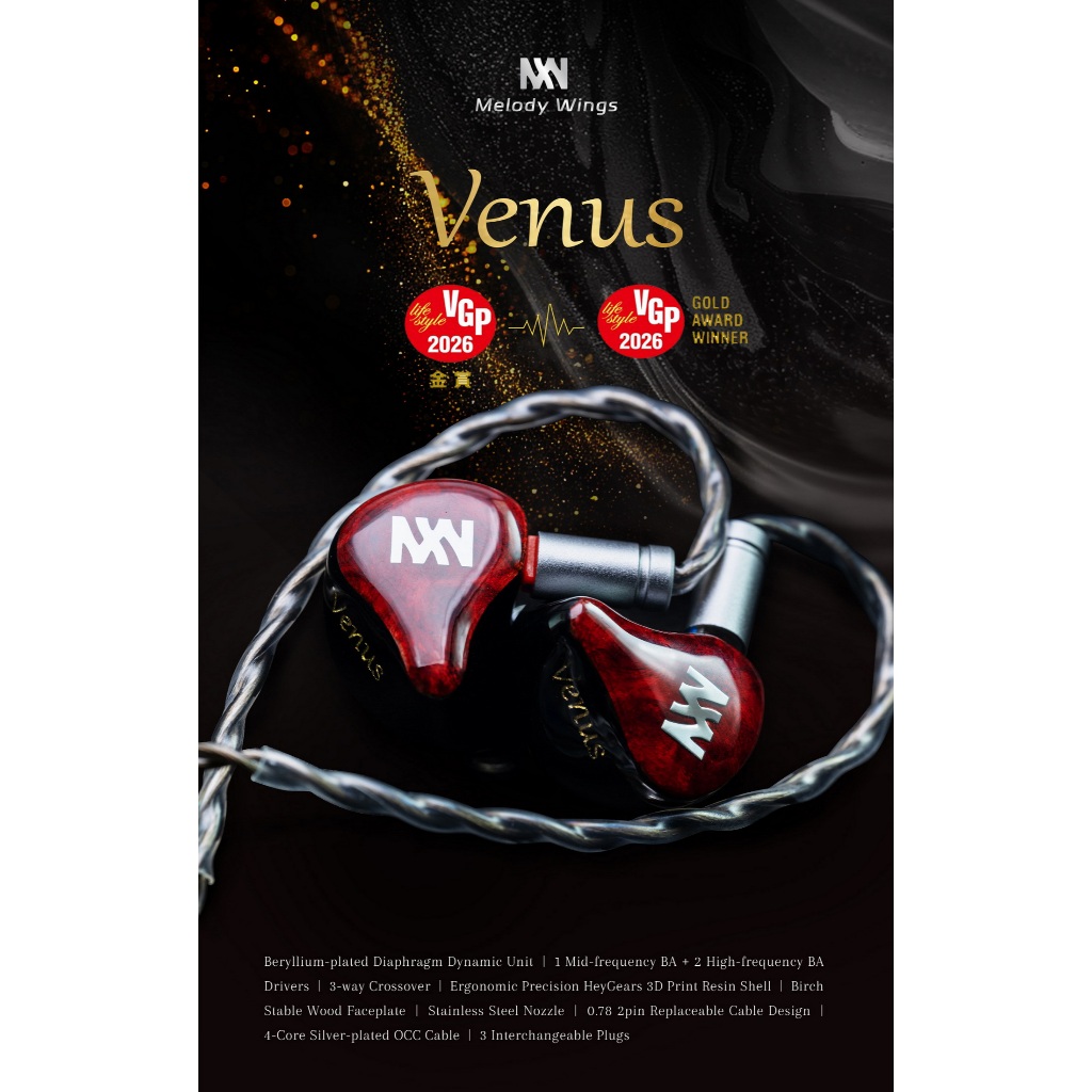 [ประกันศูนย์ไทย] Melody Wings Venus หูฟัง IEMs 4 ไดรเวอร์ 3BA+1DD ครอสโอเวอร์ 3 ทาง เสียงสมดุล ราคา ถูกที่สุด ดีลบีเคเค แกลเลอรีภาพที่ 6