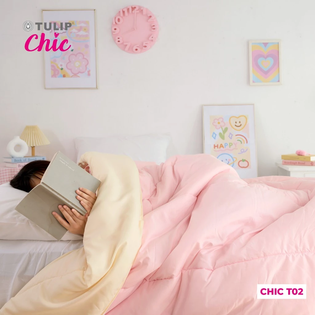 TULIP CHIC ผ้าห่มนวม ทูโทน สีเหลือง-ชมพู สีพื้นพาสเทล CHIC T02 ผ้านวมหนานุ่ม ห่มสบาย สไตล์มินิมอล
