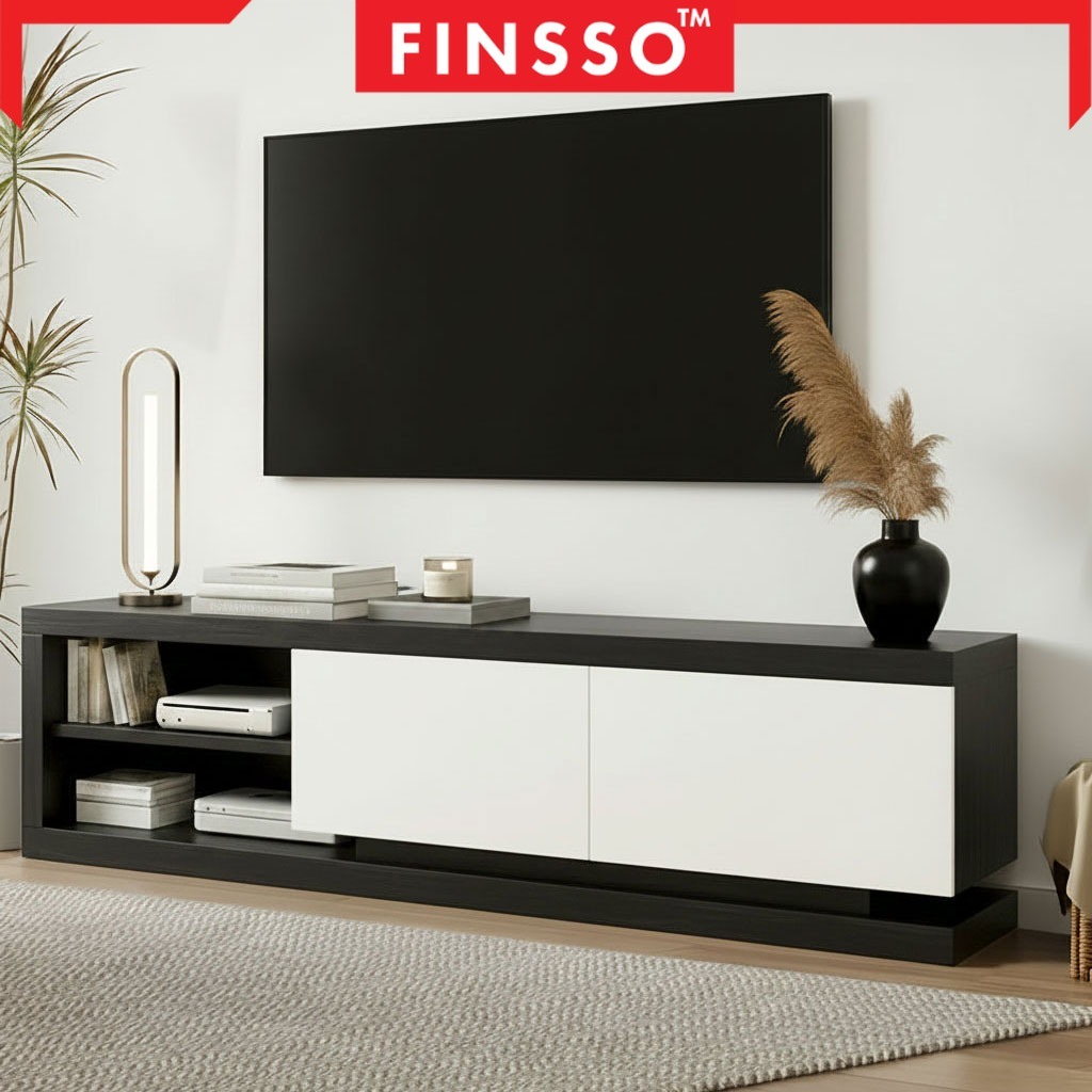 Finsso【มี 2 สี】ชั้นวางทีวี สามารถจัดเก็บของได้มาก ไม้เนื้อแข็งตู้วางทีวพร้อมลิ้นชัก รับน้ำหนัก 600KG. Soloma TV Cabinet