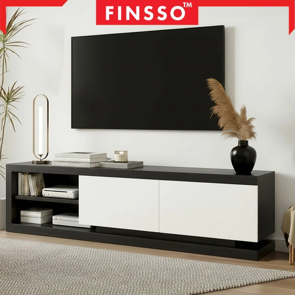 Finsso【มี 2 สี】ชั้นวางทีวี สามารถจัดเก็บของได้มาก ไม้เนื้อแข็งตู้วางทีวพร้อมลิ้นชัก รับน้ำหนัก 600KG. Soloma TV Cabinet