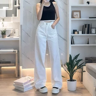 919JEANS ยีนส์สีขาว ยีนส์เอวสูง กางเกงสีขาวผู้หญิง กางเกงยืน ยีนสีขาว