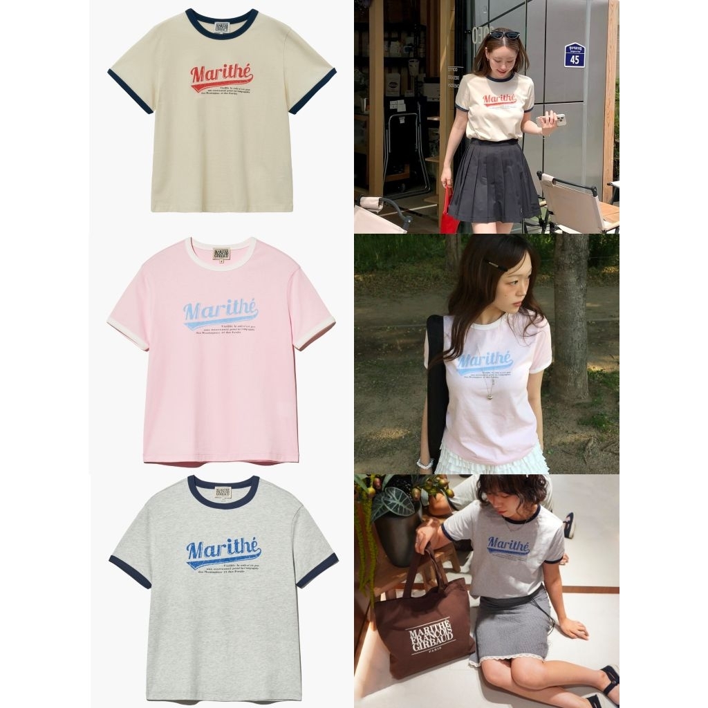 (สินค้าพร้อมส่ง!!) เสื้อ Marithe W Vintage Baseball Ringer tee นำเข้าจาก🇰🇷 (ส่งแมสได้คะ🛵)