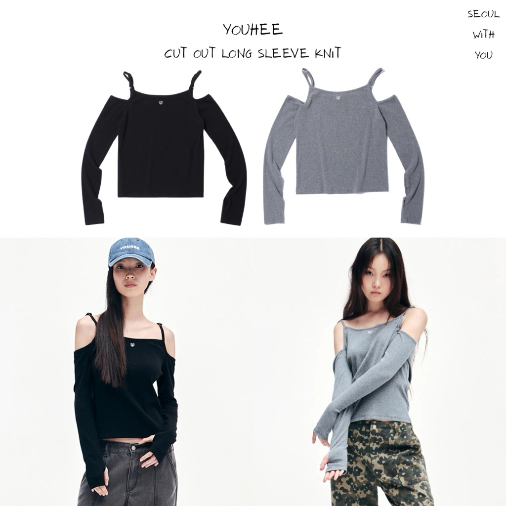 [PREORDER] Youhee Cut Out Long Sleeve Knit Grey (ลด 60%)
