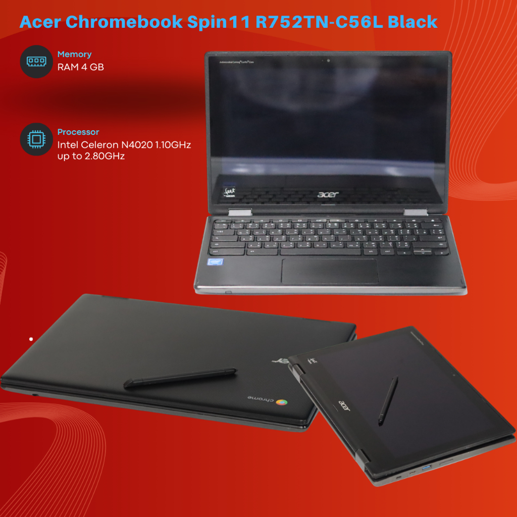 Acer Chromebook Spin11 R752TN-C56L Black-Intel Celeron N4020 1.10GHz up to 2.80GHz-Ram 4GB LPDDR4X-ท