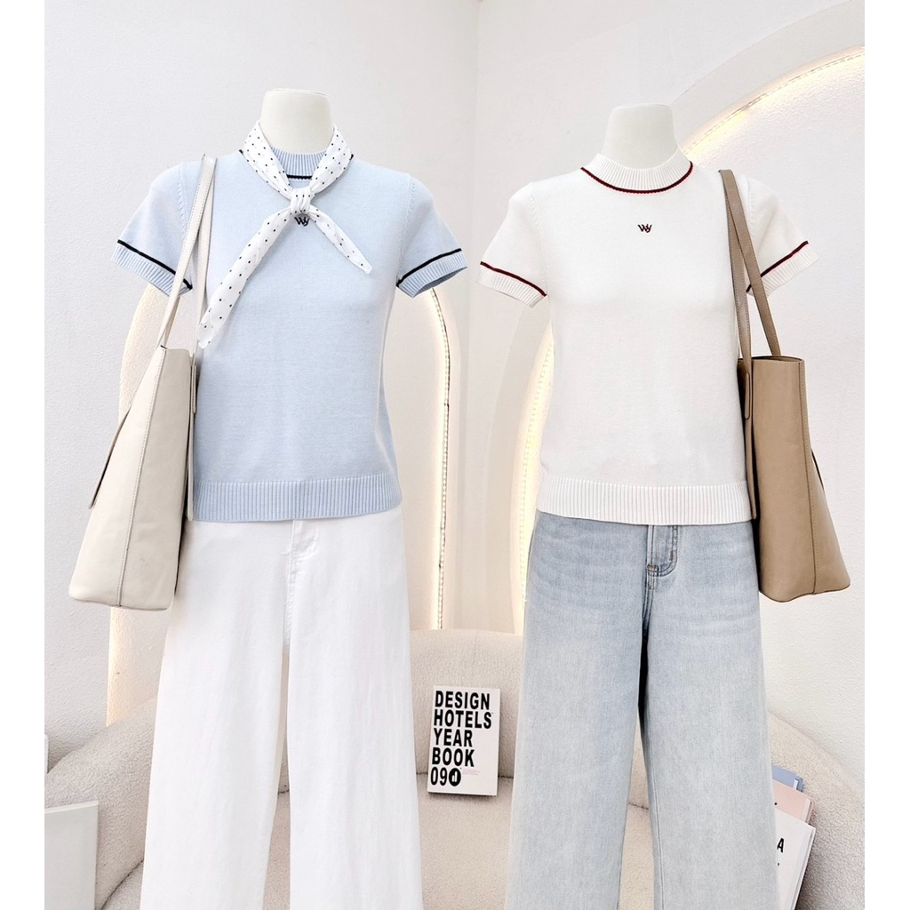 เสื้อไหมพรมแขนสั้น แต่งขอบ ป้ายwaya