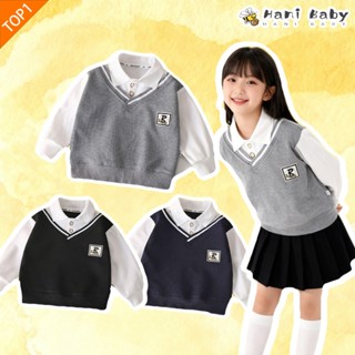 เสื้อลำลองเด็กแขนยาว สไตล์เกาหลี คอปก ใส่สบาย ทรงหลวม พร้อมส…